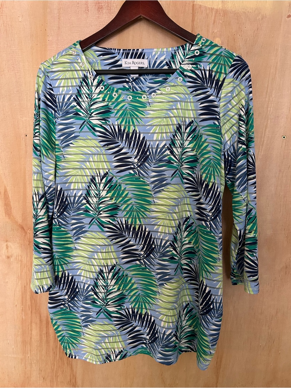 Kim Rogers Green Tropical Print Women's Top